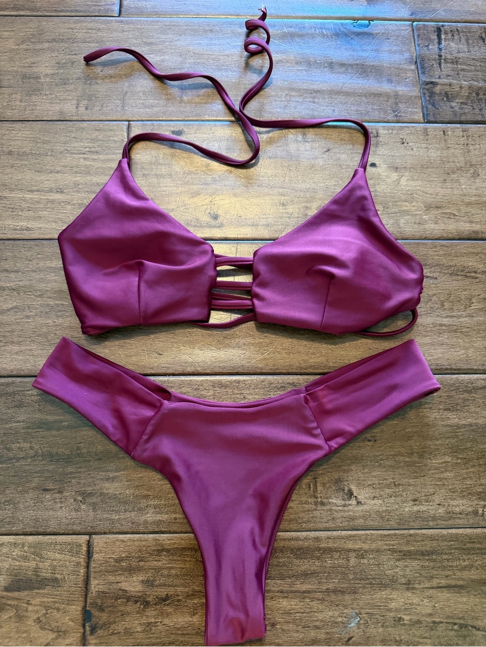 Strappy Two-Piece Bikini Set in Deep Berry
